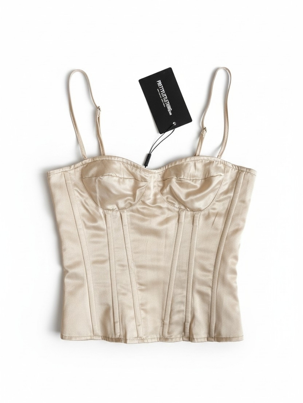 NWT! PrettyLittleThing Satin Structured Bustier Top in Champagne Beige